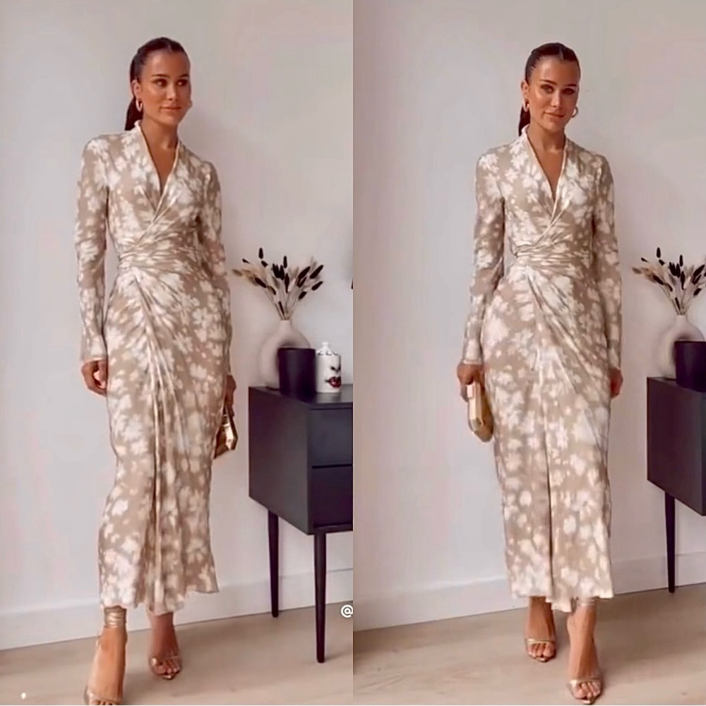 Zara Cream and Brown Floral Maxi Dress